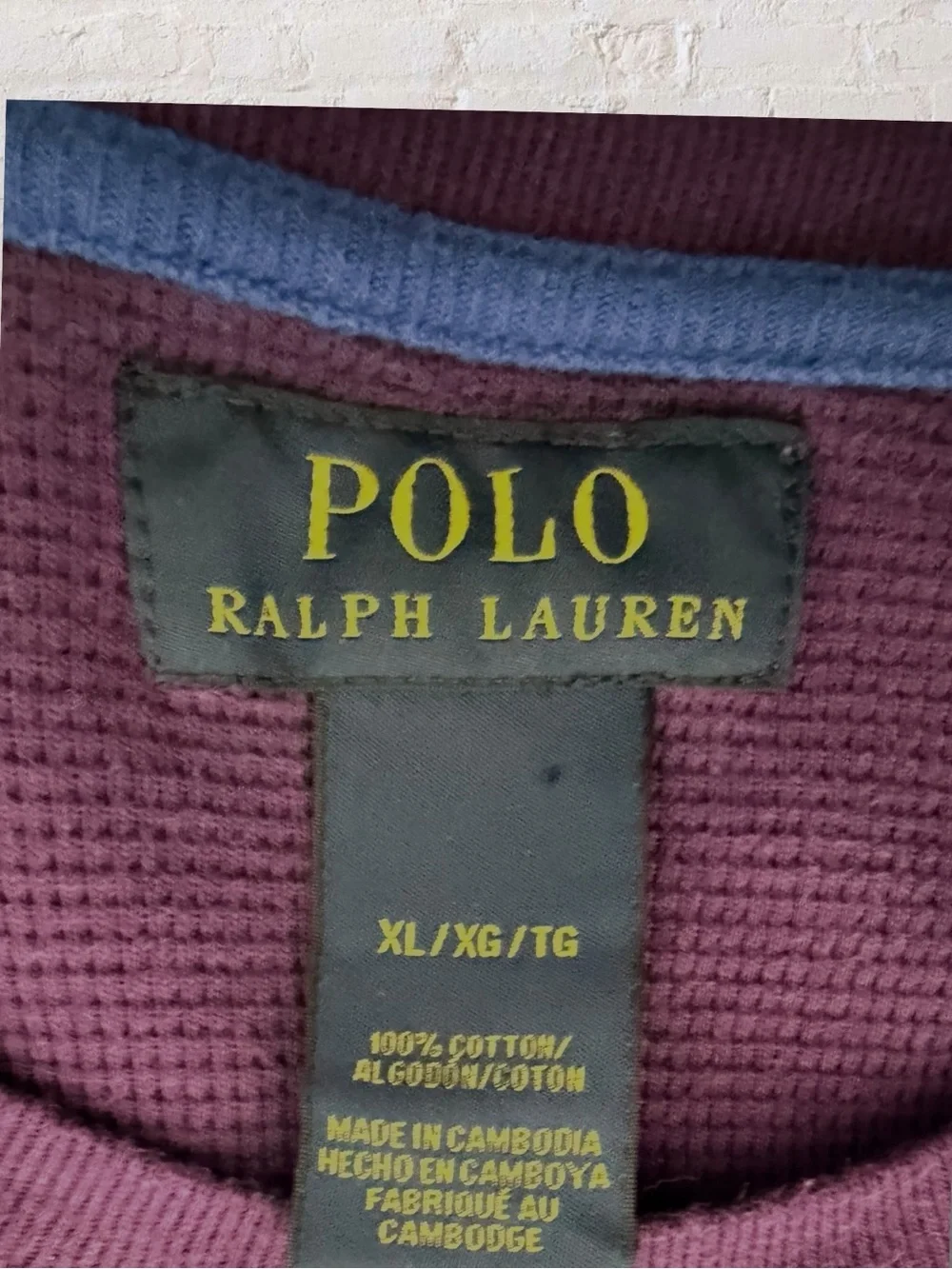 Polo Ralph Lauren XL Purple Waffle Knit Thermal Shirt Long Sleeve Pony Logo